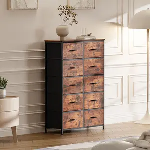 10-Drawer Tall Dresser for Bedroom – Fabric Storage Tower with Steel Frame & Wood Top – Organizer Chest for Maximum Storage