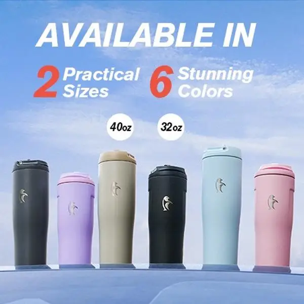 COOLFLASK 40oz Portable Car Cup Holder Tumbler,Summer Insulated Water Bottles with Lid and Straw, Stainless Steel Bottled Drinkware Pink