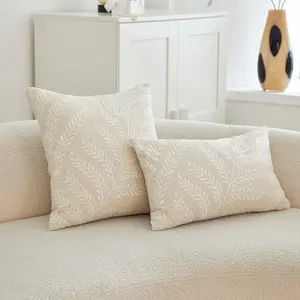 Spring Gentle Fern Leaf 3D Embroidered Pillowcase, 1 Piece for Bedroom Living Room Sofa Bedside Car Interior Decor