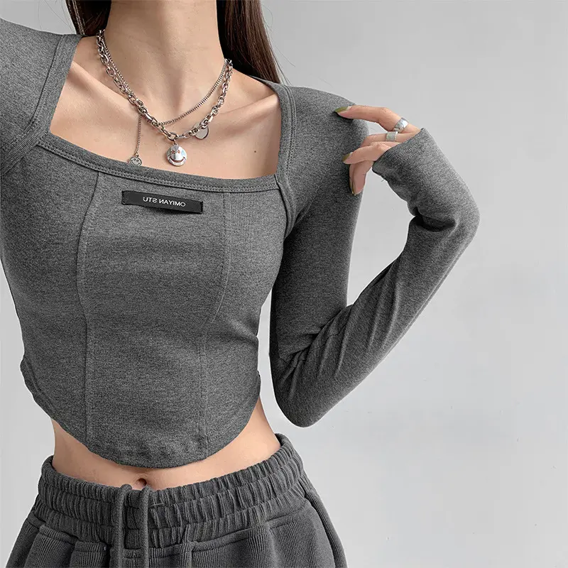 women's spicy girl cropped tight-fitting base top Shirts Womenswear basic tops