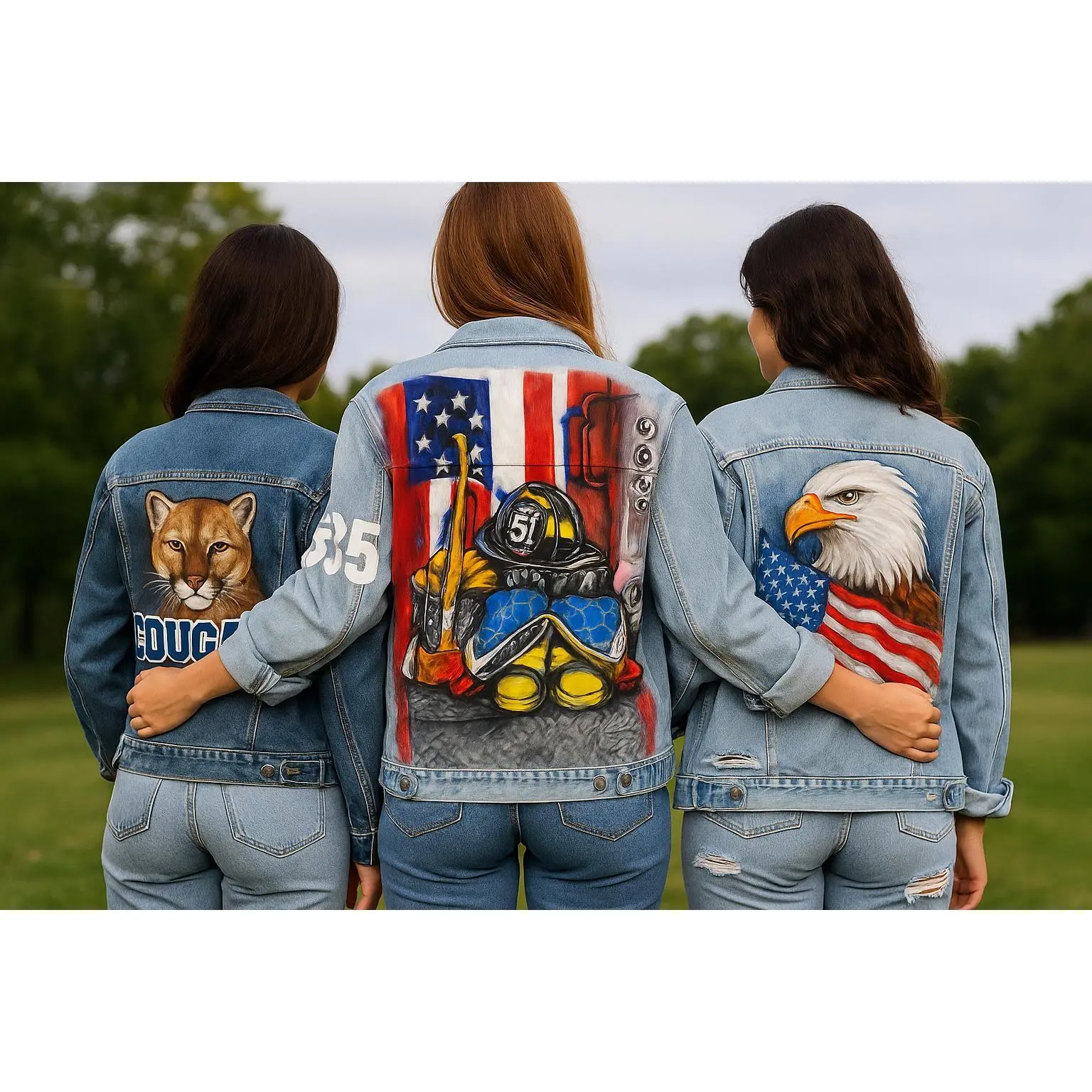 Hand-Painted Firefighter Denim Jacket – American Flag Hero Tribute