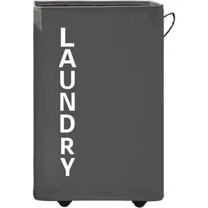 92L Large Laundry Hamper with Handle,Standable Laundry Basket with Wheels Laundry Hamper on Wheels,Large Hamper,Rolling Laundry Basket Grey