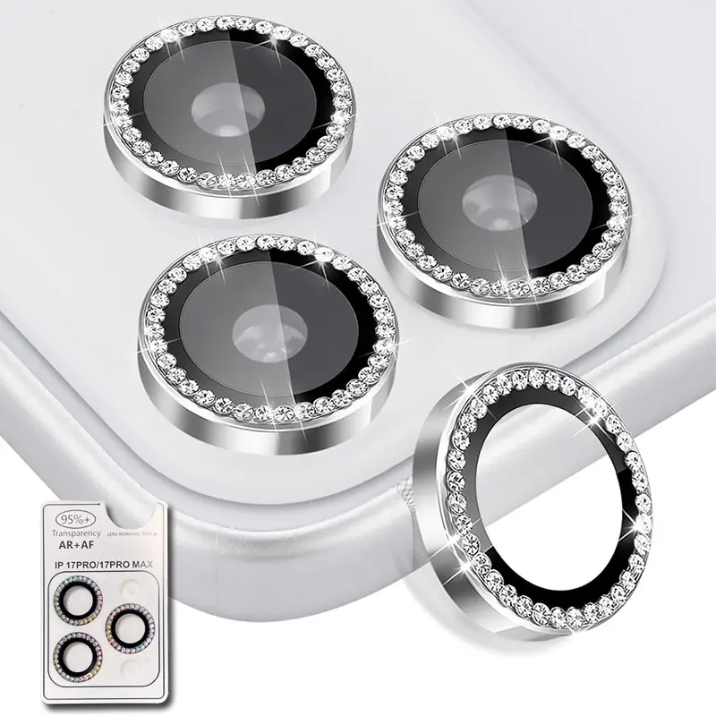 Camera Protector For iPhone 17 Pro / 17 Pro Max Removable AR+AF Glitter Diamond Rhinestone Lens Protector iPhone Camera Accessories Cell Phone Accessories