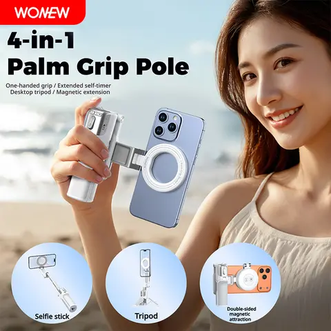 WONEW Z3 Magnetic Grip Compact Smart Selfie Stand with Holder - 360° Rotatable Tripod Cellphone Mount, Focus Adjustment Dial, Portable Mobile Accessory, Handheld Devices Accessory for Travel & Daily Use