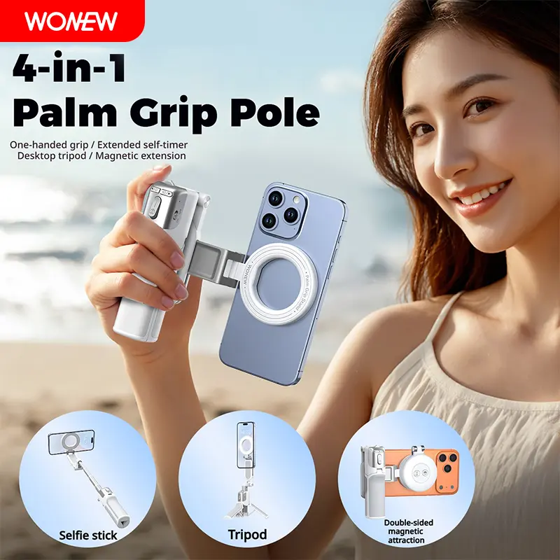 WONEW Z3 Magnetic Grip Compact Smart Selfie Stand with Holder - 360° Rotatable Tripod Cellphone Mount, Focus Adjustment Dial, Portable Mobile Accessory, Handheld Devices Accessory for Travel & Daily Use