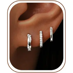 14K Gold Plated Huggie Hoop Earrings for Women, Small Sterling Silver Earring Set Hypoallergenic Cartilage Helix Stacks, Mini Dainty Cute Trendy Birthstone Jewelry Gift for Multiple Piercings