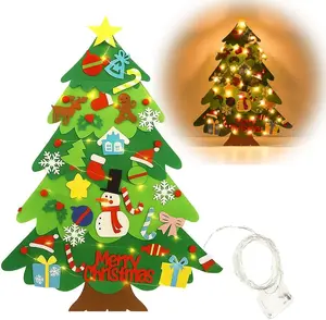 Felt DIY Tree, 1m Tall with 3m LED String Lights, Handmade Hanging Ornaments Set, Creative Wall Decoration for Home, 1 Piece (32pcs + LED)