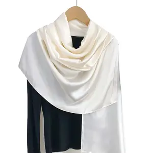 NWT Long Soft Satin Silk Scarf 32"x72" Rectangle Shawl Wrap Cream White 6505