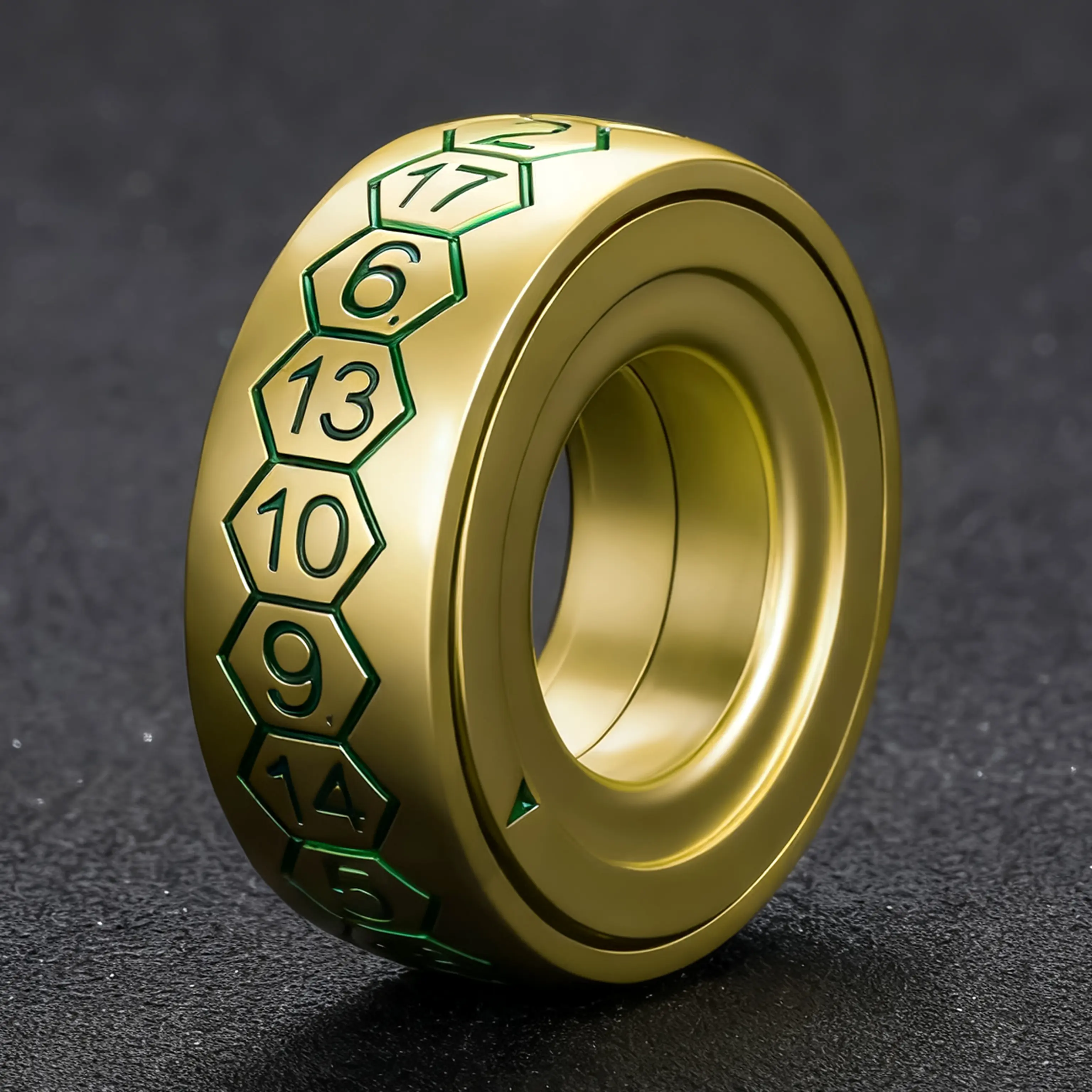 Unisex Metal D20 Dice Spinner Ring, Black with Gold Lettering, 18.5mm Inner Diameter, 37mm Outer Diameter, Luck Ring for 12+ Years, Role-Playing Games, Tabletop Games & Fidget Relief