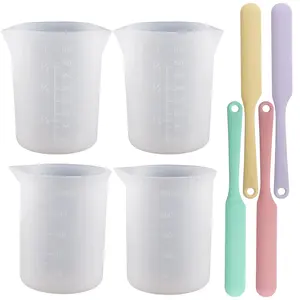8 pieces silicone chocolate melting measuring cup set, including 4 silicone measuring cups and 4 heat-resistant scrapers, non stick baking tools, suitable for DIY chocolate butter and cream mixing