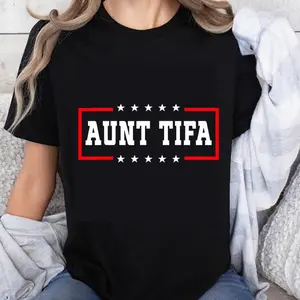 100% Cotton Fashion Garment Aunt Tifa T-Shirt Women's Casual Black Tee Shirt with Star Design Graphic Top for Family Gift and Everyday Wear