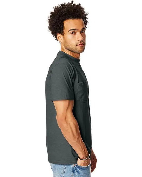 Hanes Beefy-T Men's Short Sleeve Pocket T-Shirt, Heavyweight 100% Ringspun Cotton for Streetwear, Menswear Fashion & Workwear, Tee, Outdoor, Stylish, All Season, Plain, Casual, Tshirt, Double Stitch, Adult, Left Chest, Tops, Shortsleeve, Tee Shirt