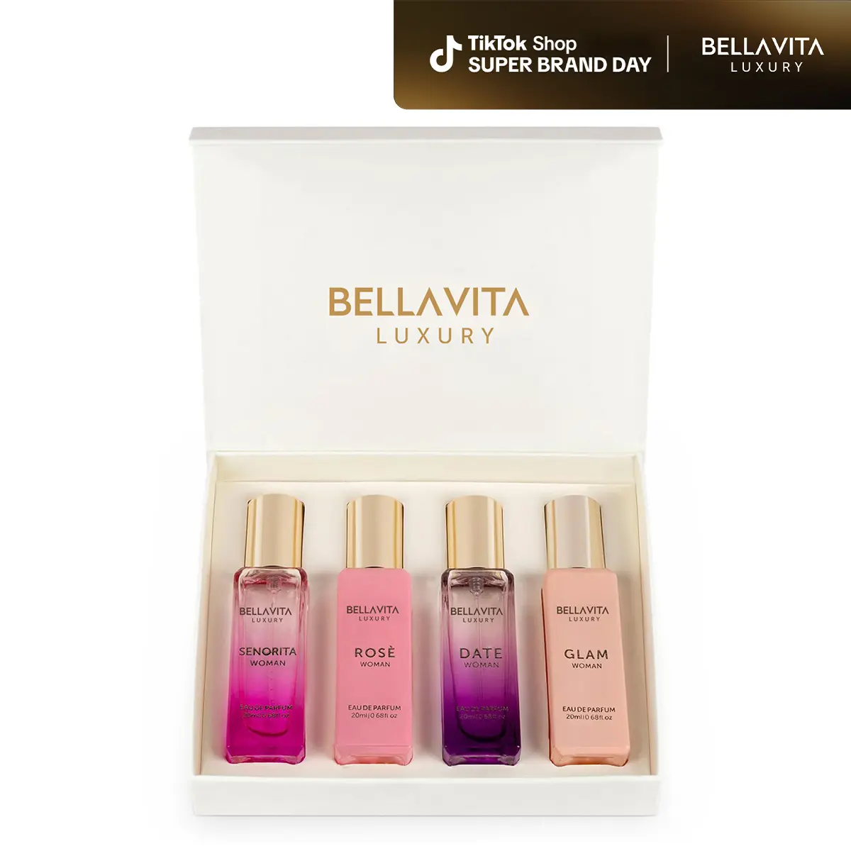 BellaVita Luxury's Perfume Gift Set For Women | 4 Luxury Minis | Long Lasting | Senorita, Rose, Date, Glam | Eau De Parfum | Portable Perfume Kit | Super Brand Day Exclusive