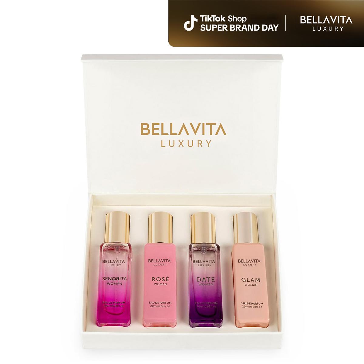 BellaVita Luxury's Perfume Gift Set For Women | 4 Luxury Minis | Long Lasting | Senorita, Rose, Date, Glam | Eau De Parfum | Portable Perfume Kit | Super Brand Day Exclusive