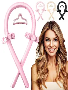 No Heat Curling Wand Headband, No Heat Silk Band Roller, Perfect for Overnight Curls, Styling Set with Hair Clips and Bands
