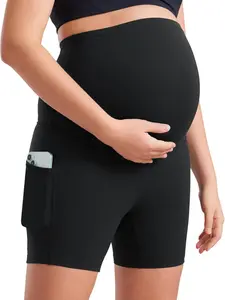 Maternity Biker Shorts (with Pockets, 5-Inch, Over-the-Belly Style) —— Women’s Yoga & Fitness Shorts, Buttery-Soft Skin-Friendly Fabric