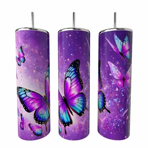 Purple Butterflies   20 oz Tumbler Coffee Drinkware Insulated Lid Skinny Portable