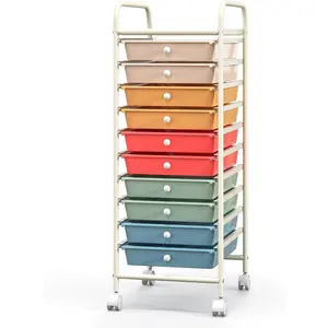 10-Drawer Rolling Storage Cart w/Wheels, Handle, Removable Drawers, Mobile Organizer Storage Unit, Trolley Utility Cart for Home Kitchen Makeup Living Room Office Play Room