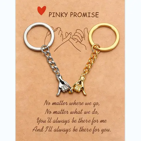 Unisex 2-Set Alloy Pinky Promise Boho Keychain Set - Romantic Couple Keyring Accessory, Thoughtful Birthday & Daily Gift Designed for Couples, Fashion Costume Jewelry for Best Friends