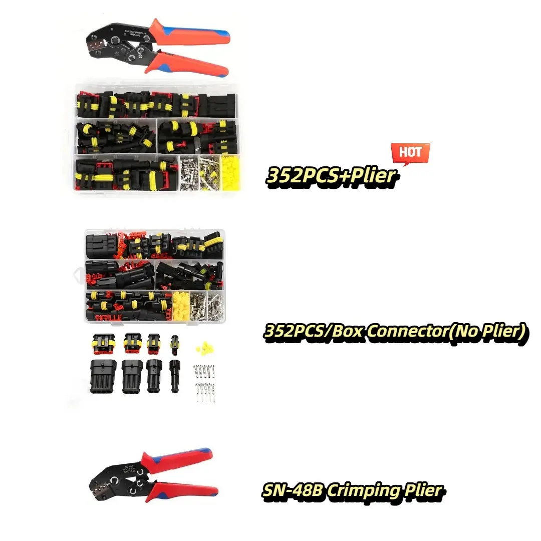 Car Waterproof Connector Set, 352-Piece 1/2/3/4-Hole Terminal Plug Kit, Waterproof Wire Connectors for Car, Motorcycle, Truck and Boat, Universal Connector, Quick Secure Connector, Solderless Crimp Connectors, Cable Connector Kit, Crimping Terminals