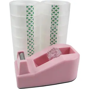 1 Pack Pink Desktop Tape Dispenser with 12 Rolls Transparent Tape, Ideal for Packaging in Office Restaurant Flower Shop Cake Shop