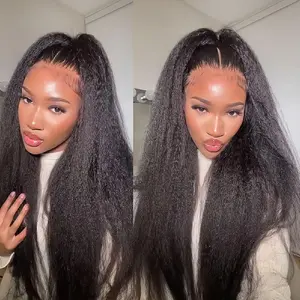 Bling Hair Human Hair Lace Front Glueless Wigs for Women 13x6 Kinky Straight Pre Bleached Knots Yaki Human Hair Wig HD Transparent Lace Pre Plucked 180% Density Natural Black Color #TikTokShopHolidayHaul
