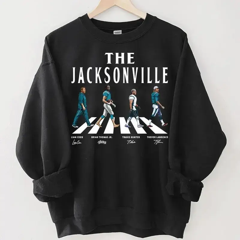 JAGUAR Game Day Apparel, Vintage Jacksonville Walking Road Signatures Crewneck Sweatshirt, Jacksonville Game Day Football Pullover, Jaguar Vintage Shirt, Jaguar Fan Apparel, Unisex Classic Sports Fan Top Long Sleeve Sweatshirt
