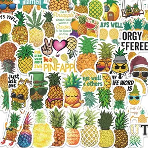 50pcs Pineapple Themed Stickers Pack, Waterproof Tropical Fruit Cute Cartoon Pineapple Decals for Laptop, Water Bottle, Journal & Scrapbook, Fruit Lover Gift