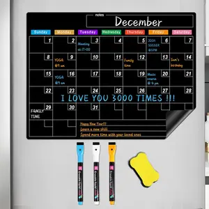 Dry Erase Calendar for Fridge 17"x12" Monthly Black Board Planner with 3 Markers & Eraser No Stains or Ghosts for Kitchen Office Use