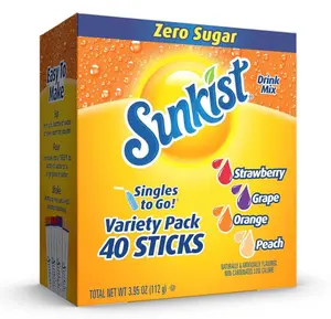 Sunkist Soda Variety Pack, Singles To Go Orange, Strawberry, Grape and Peach (40 Total Sticks)