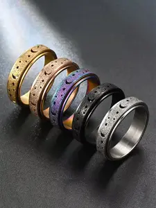 1 Stainless Steel Spinner Ring — Unisex, 6mm Rotatable Design featuring Moon and Star Motifs — Stress and Anxiety Relief — Spinning Metal Fidget Ring — Fashion Jewelry Accessory
