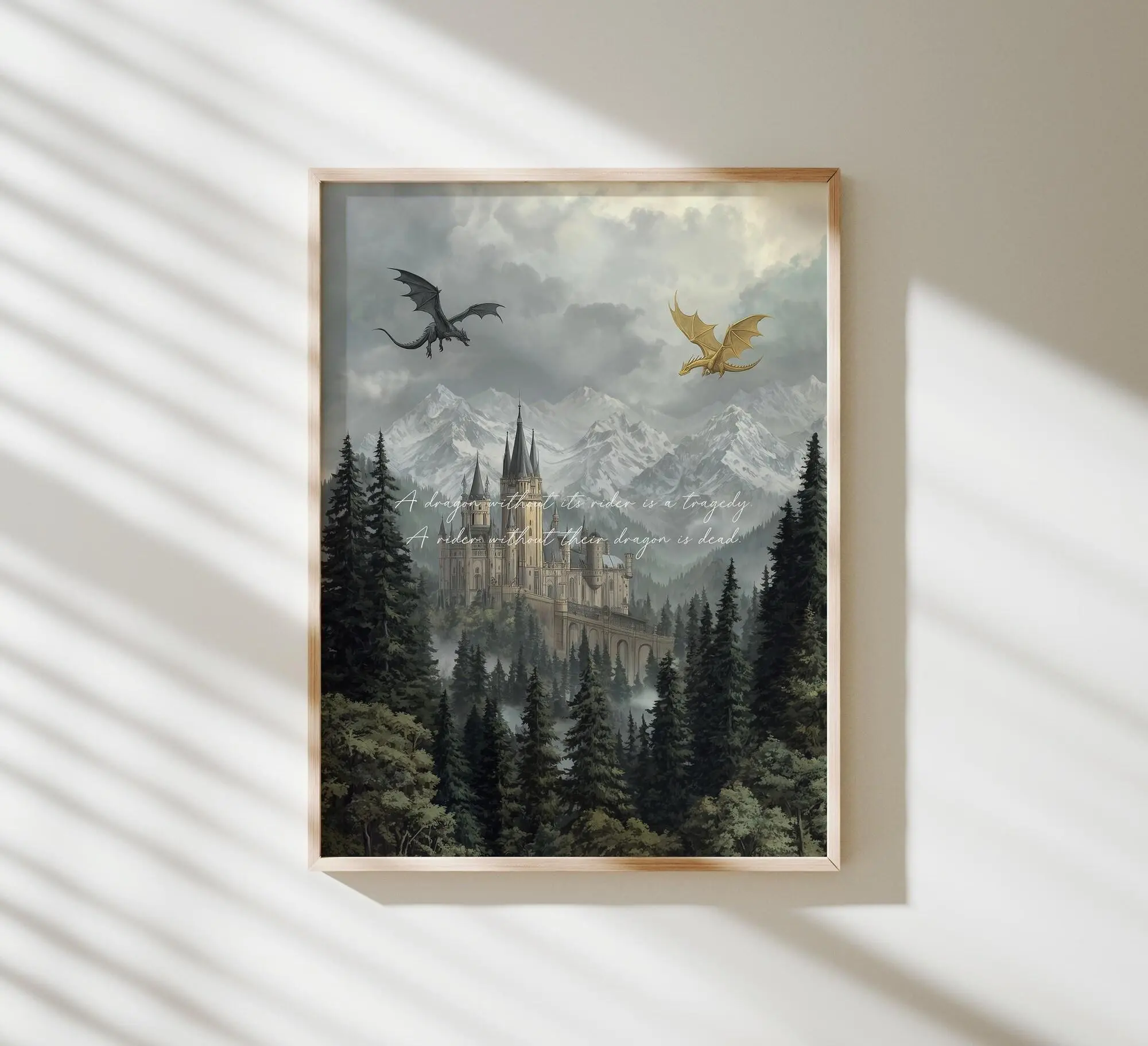 Fourth Wing Quote Print, Basgiath War College, Tairn & Andarna Dragon Art, Dragon Fantasy Wall Art Decor, Bookish Wall Poster Print (Unframed) (No Frame)