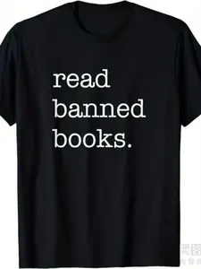 Vintage Read Banned Books T-Shirt for Men & Women - 220gsm Pure Cotton Short Sleeve Shirt with Banned Books List Graphic, Classic Round Neck Casual Top for Book Lovers, Libraries & Free Speech Advocates