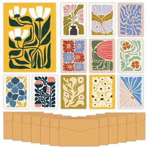 24-Piece Set, 12 Abstract Geometric Floral Art Cards with Envelopes, Bohemian Style Invitation Cards, Perfect for Weddings and Valentine's Day