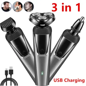 Men's 4D Rotary Shaver – Self-Sharpening Blades, No Pulling, 3-in-1 with Nose & Cheek Trimmer