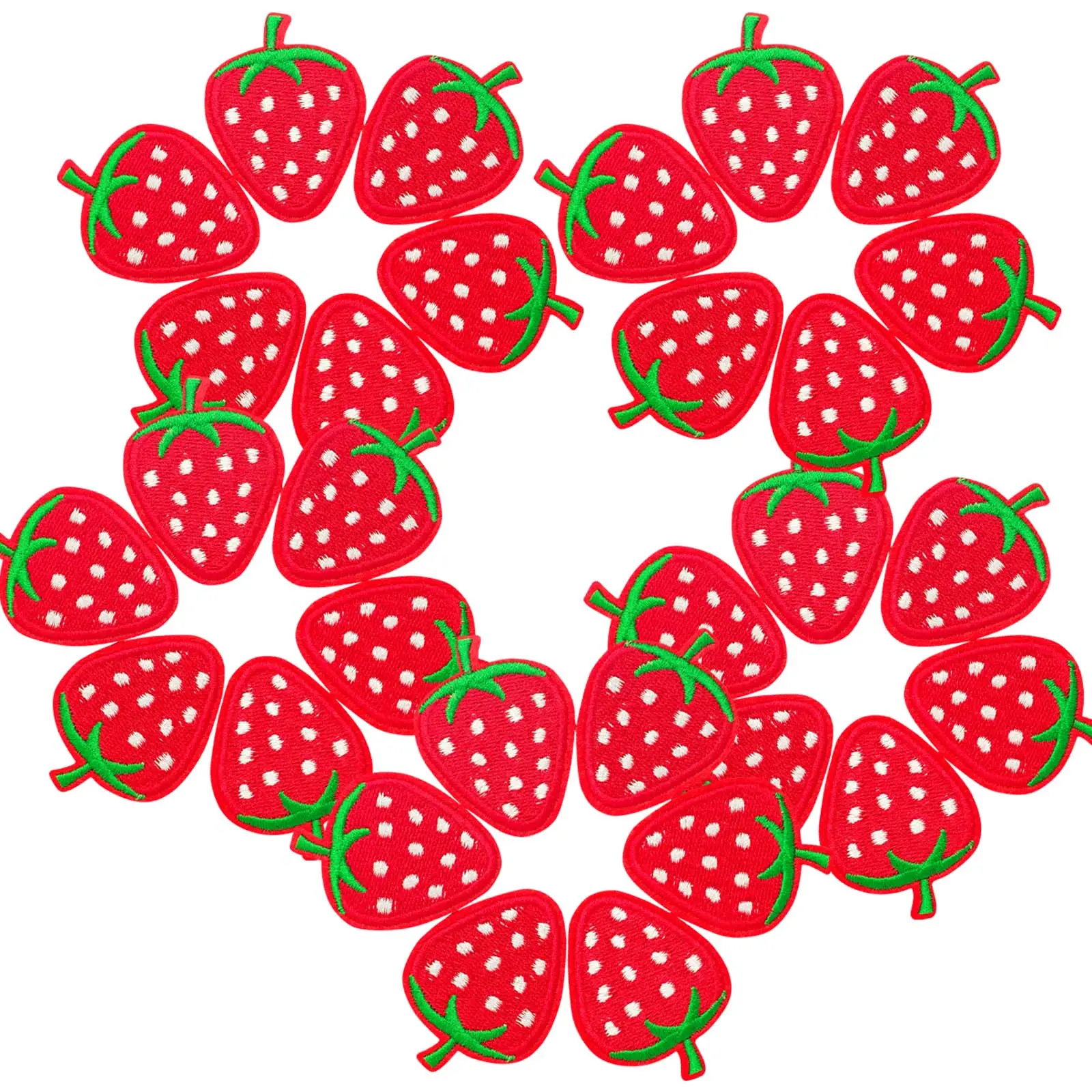 30PCS Strawberry Theme Fine Embroidery Patches - Red Iron-On & Sew-On Appliques Embellishments for DIY Clothes, Hats, Fruit Embroidery Craft Supplies