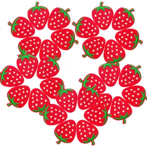 30PCS Strawberry Theme Fine Embroidered Iron-On Patches - Red Sewing Appliques for DIY Clothes, Hats