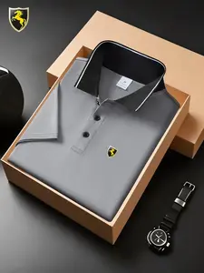 Men Women Summer Fashion Casual Outdoor Sports Short Sleeve Shirt, Golf T Shirts, Quick-Dry Breathable Easy Wash, Gold Horse Shield Print