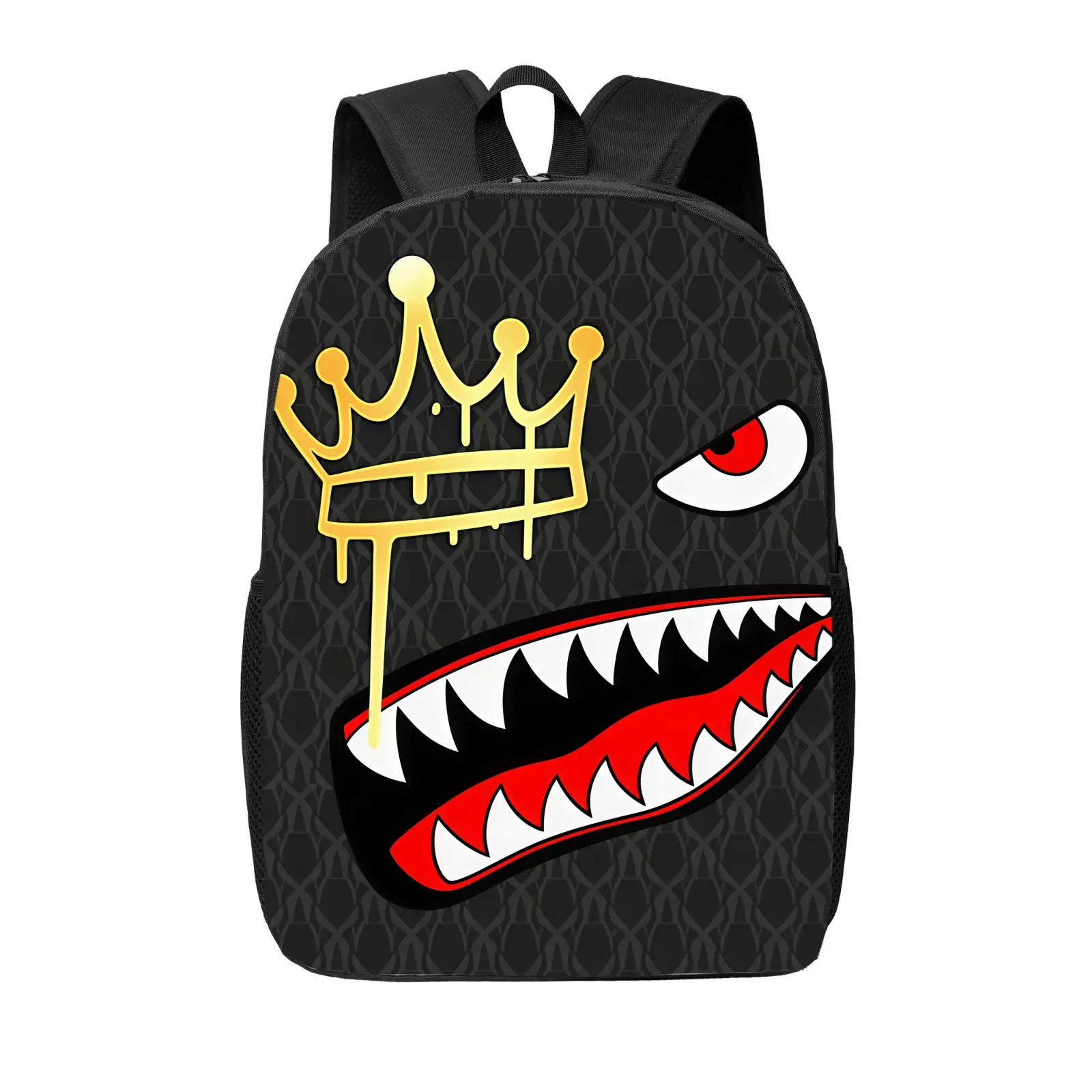 Streetwear Shark Mouth Graphic Backpack - Large-Capacity, Lightweight Casual Rucksack for School & Daily Commute