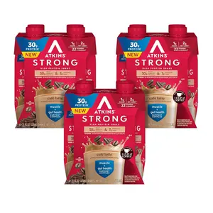 Strong High Protein Shake, Café Latte, 30g Protein, 7g Prebiotic Fiber, Muscle Gut Health Support Complex, 12 Count