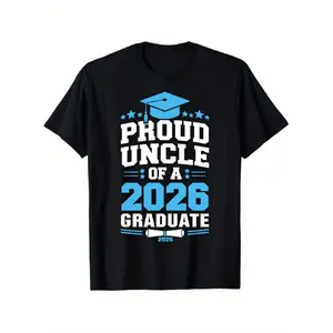 Men'S 2026 Graduate Uncle Gift T-Shirt - Proud Uncle of a 2026 Graduate Graphic Tee, Black with Blue Lettering & Diploma Design, Comfortable Short Sleeve Crewneck, All-Season Casual Wear, Ideal Graduation Party Outfit for Spring & Summer