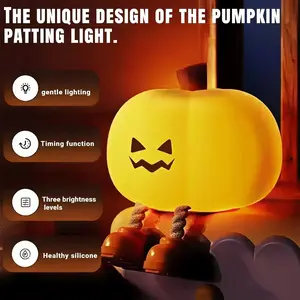 Silicone pumpkin night light—cute LED lamp, rechargeable, dimmable, touch sensor. Perfect for bedside, desk, and holiday decor！