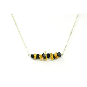 Bumblebee Bar Necklace - Citrine and Blackstone