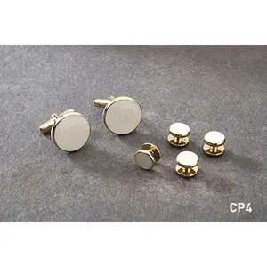 White and Gold Cufflinks and Studs Set