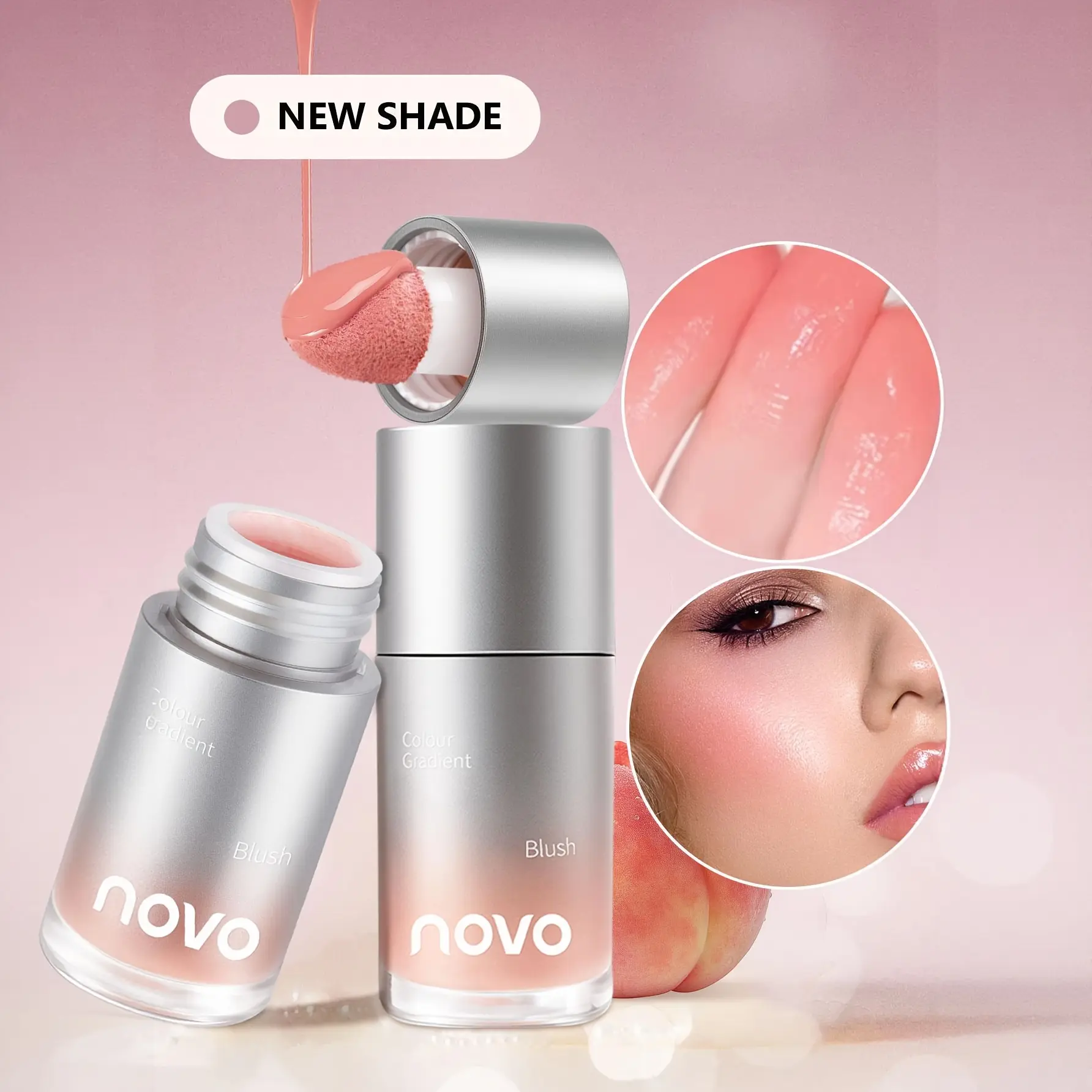 NOVO Liquid Blush Is Easy To Blend, Provides A Natural Glow, And Doesn't Cake. The Sponge Applicator Is Precise And Easy To Use, Suitable For Eye, Blush, And Lip Makeup