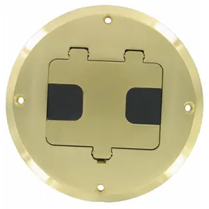 212 MAIN Brass Plated Concealed Circular Form Floor Box Kit - Complete Indoor Electrical Socket Receptacle Accessory, Complete Kit