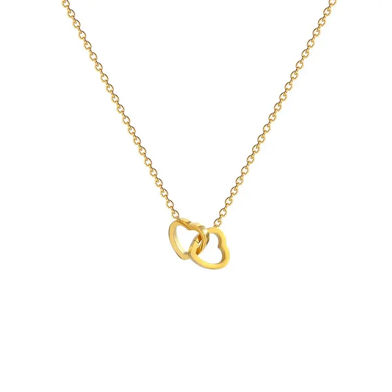 18K Gold Plated Interlocking Double Heart Pendant Necklace In High Polished Stainless Steel Love Pendant Jewelry Gift For Women