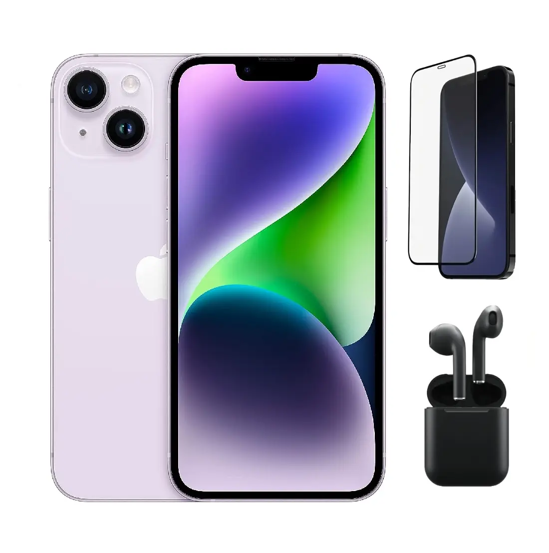 Refurbished Apple iPhone 14 (Fully Unlocked) A2649 Acceptable Condition Bundle with Wireless Earbuds, Tempered Glass Screen Protector & 1 Year Warranty