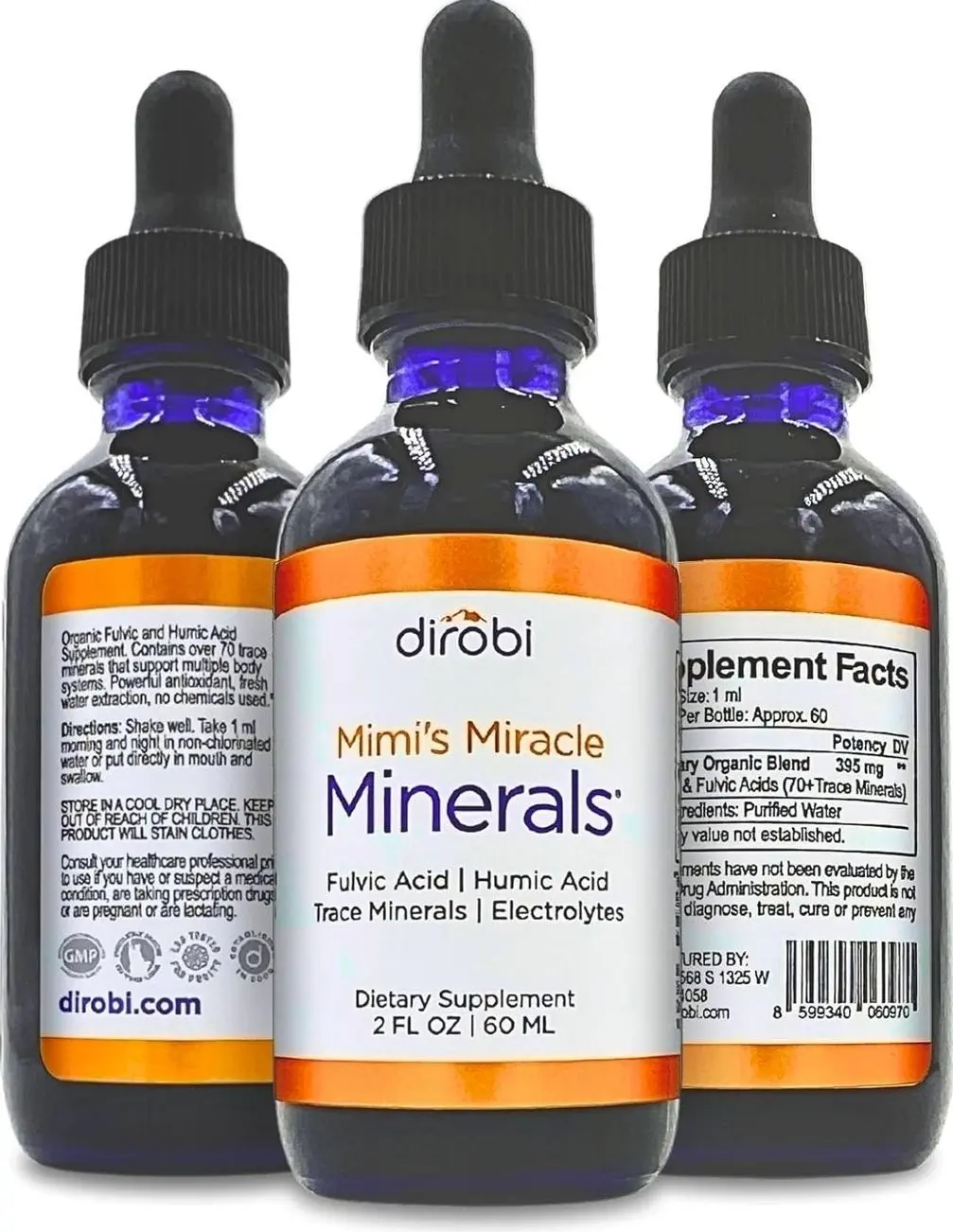 Mimi's Miracle Minerals Fulvic Acid Humic Acid - Trace Mineral Supplement, 70 Ionic Minerals - Organic Plant Derived Liquid (2 oz Refill, 60 Day Supply)