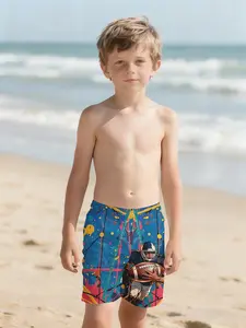 Color spray-painted rugby shorts with digital printing, 100% polyester. A brand-new summer fashion item specially designed for boys, including handsome boys' beach pants, summer casual children's clothing, and outdoor sports beach shorts.